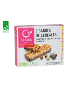 Barres De Cereales Noisettes Et Chocolat Au Lait equitable BIO 5 Sachets 130G BIOSOLEIL