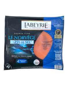 Saumon Fumé Norvège Gourmet -25% Sel 4 Tranches (130gr) | LABEYRIE